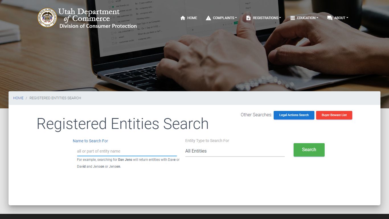 Registered Entities Search - Utah